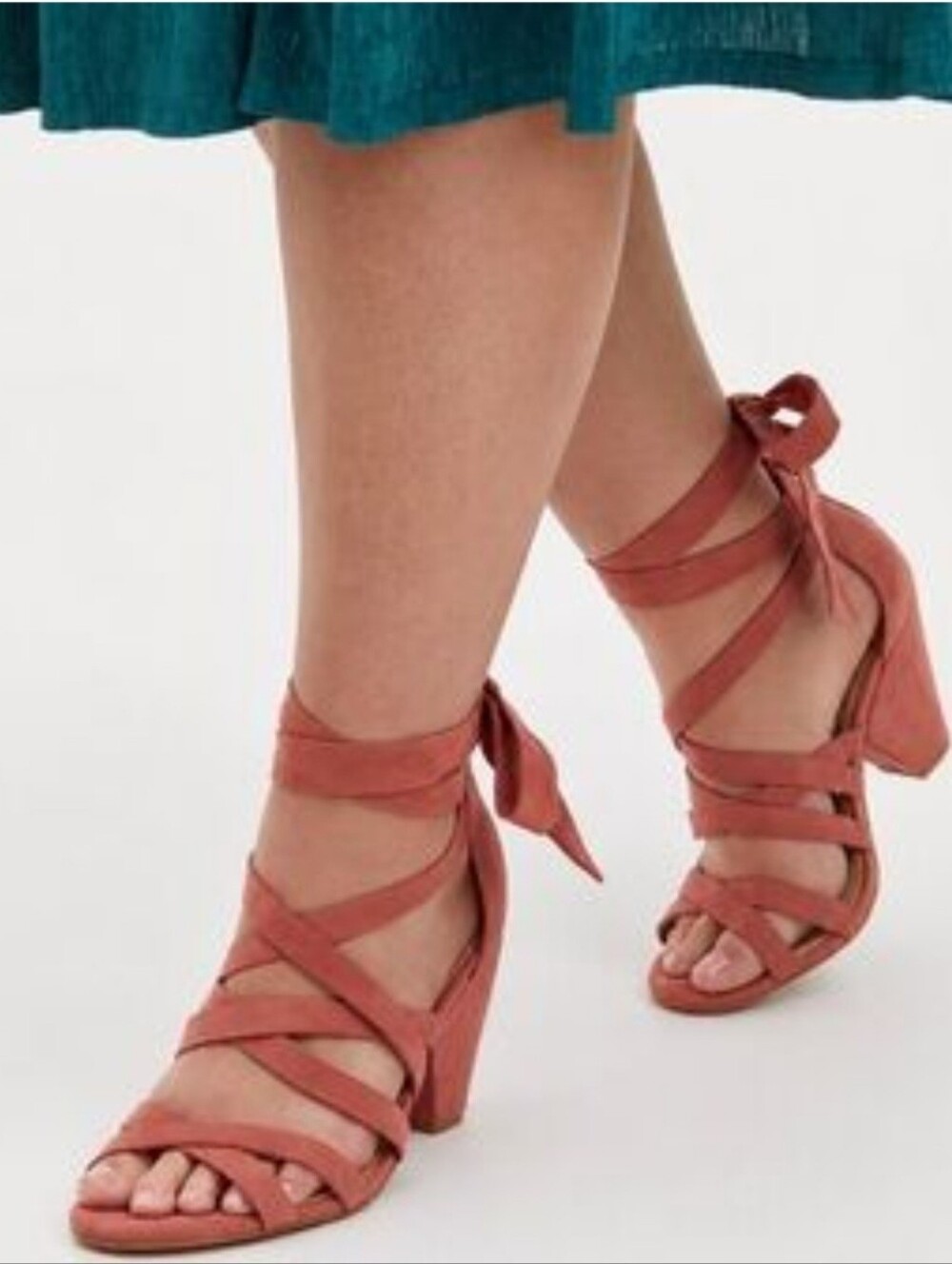 NWOT Torrid Rose Pink Faux Suede Strappy Cone Heel Ankle Wrap Shoes Size 9.5WW